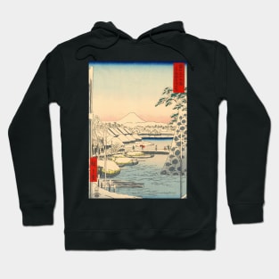 Mount Fuji from Riverbank under Snow Japanese painting Hoodie